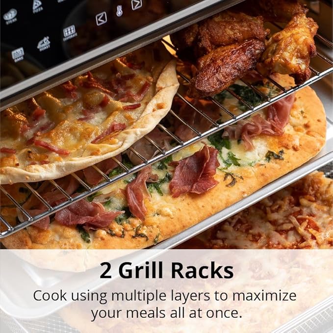Aria 30 Qt Air Fryer Oven, Stainless Steel Air Fryer with Basket, Grill Racks, Crumb & Drip Tray, Easy Clean Large Countertop Convection Oven, XL Touchscreen Display & Cooking Presets, Black