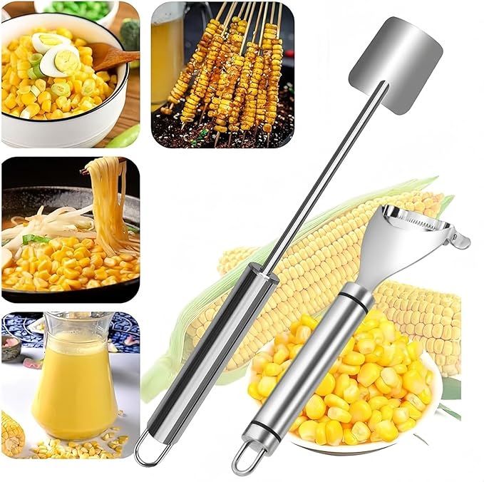 2 Pcs Stainless Steel Corn Peeler and Stripper Tool Set, Corn Cob Stripper, Ideal Gadget Tool for corn on the cob, Suitable for Home Kitchens Restaurant Chefs Outdoor Dining Enthusiasts