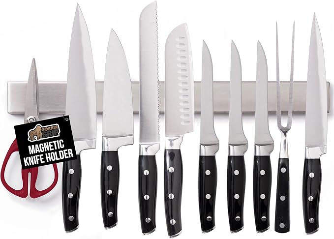 GORILLA GRIP Stainless Steel Magnetic Knife Holder for Wall, 24 Inch, Multi-Purpose Magnet Bar for Knives, Tools, Art Supplies, Heavy Duty Strip Holds Up to 6 lbs, Kitchen Organizer, Drilling Required