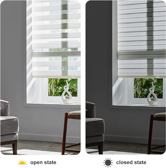 Persilux Cordless Zebra Blinds for Windows Free-Stop Roller Windows Shades (46" W X 72" H, Cream) Dual Layer Light Control for Day and Night, Light Filtering Sheer Shades for Home, Easy to Install