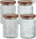 24 OZ/4 PCS Glass Storage Jar with Airtight Bamboo Wooden Lids, Vintage Food Containers Canisters Sets for Kitchen Counter Pantry, Sugar, Flour, Candy, Tea, Coffee Beans, Oats, Grain Bin, Pasta,