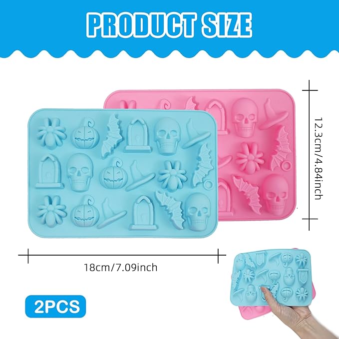 2 Pack Cowboy Chocolate Molds, Western Theme Silicone Mold Baking with Cowboy Hat, Cowboy Boot and Horse, Suitable for Making Chocolate, Candy, Cakes, Cupcakes (Pink and Blue-Halloween-2PCS)