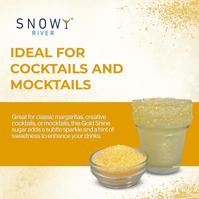 Snowy River Gold, Cocktail & Margarita Sugar Rimmer - Vibrant Color Glass Rimming Sugar with Medium Crystal Texture - 80oz
