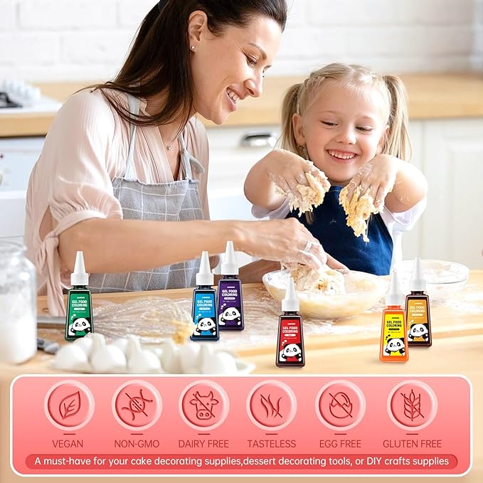 Gel Food Coloring Set - Concentrated Vibrant 6 Colors Food Grade Dye for Cake, Icing, Macarons, Cookies, Baking Decoration, Fondant, Edible Food Colors for Domestic Use - 7.1 fl.oz (35ml/Bottle)