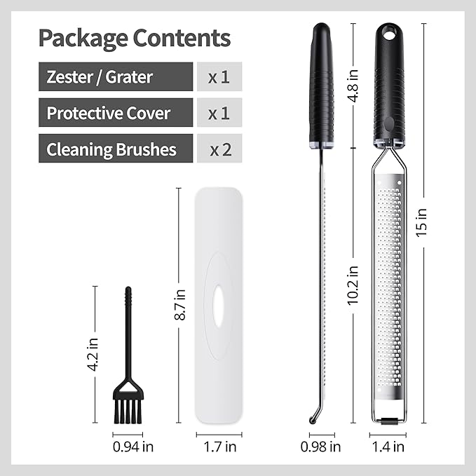 Cheese Grater with Non-Slip Handle, Lemon Zester,L15"x W1.4"