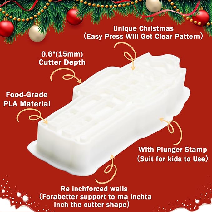 Flycalf Christmas Cookie Cutters Nutcracker Set of 3 with 3D Stamper Holiday Baking Accessories Cutter Molds Gifts for Kids Decorative Party 3.5" Kitchen Cake Supplies