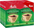 Melitta #4 Cone Coffee Filters, Natural Brown, 100 Count (Pack Of 6), 600 Total Filters - Fits all 8-12 Cup Cone Coffee Makers and Pour-Overs, Compostable, Tear-Resistant, Made in USA