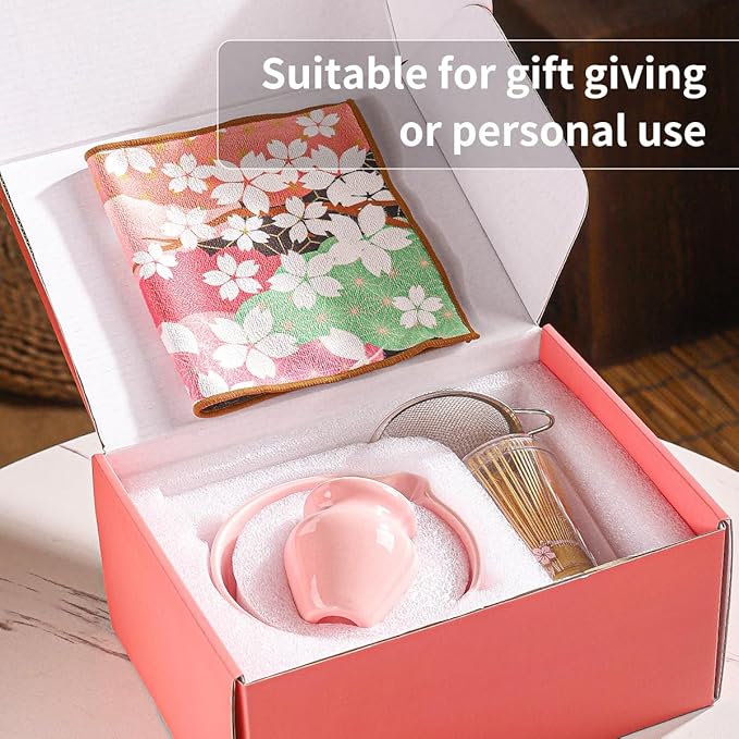 Matcha Whisk Set，Includes Matcha Bowl, Matcha Whisk and Holder, Bamboo Scoop, Scoop Rest, Sifter and Tea Towel, Ceremony Matcha Tea Making Tools