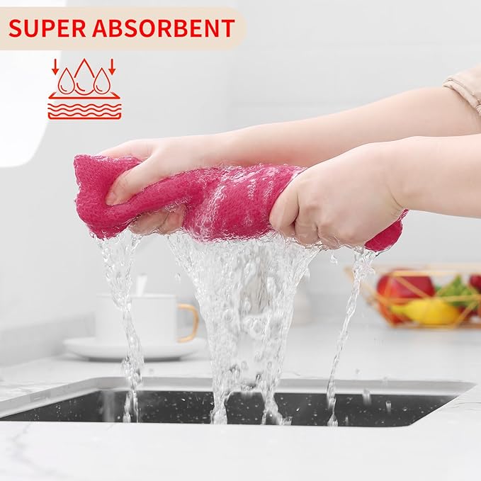 Homaxy 100% Cotton Waffle Weave Kitchen Dish Cloths, Ultra Soft Absorbent Quick Drying Dish Towels, 12 x 12 Inches, 6-Pack, Hot Pink
