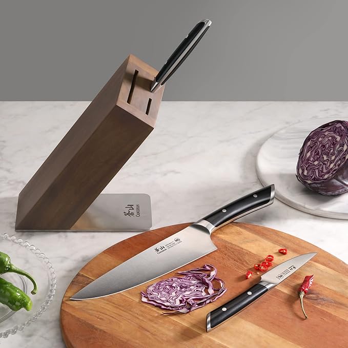 Cangshan HELENA Series German Steel Forged, HUA Knife Block Set (4-Piece, Black)