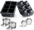 Glacio Ice Cube Molds – Large Silicone Ice & Sphere Mold Combo with Built-In Easy-Fill Funnel 2-Inch Round & Square Whiskey Ice Molds for Cocktails & Bourbon