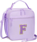 Initial Insulated Lunch Bag for Girls Kids, Back to School Gift, Reusable Leak-proof Lunch Box with Adjustable Strap for School Daycare Travel Picnic (Purple,F)