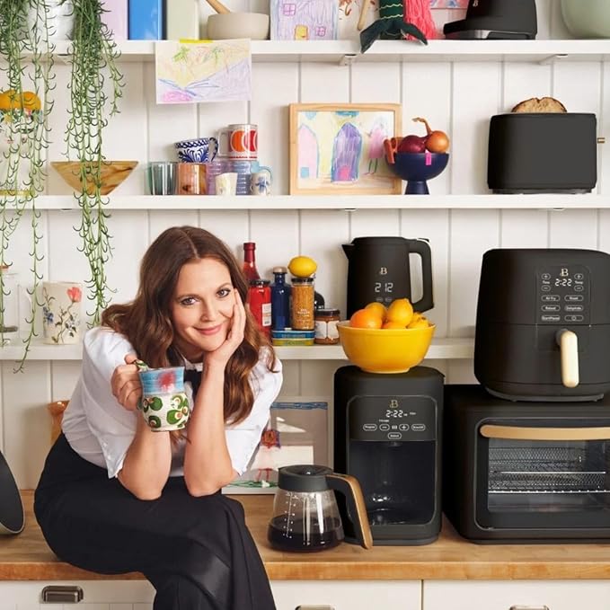 Beautiful 14 Cup Programmable Coffee Maker, Touch Display, 1200W, Brew Strength Control, Keep Warm, Pause & Serve, Glass Carafe, Reusable Filter, Auto Shut-Off, Matte Finish (Black Sesame)