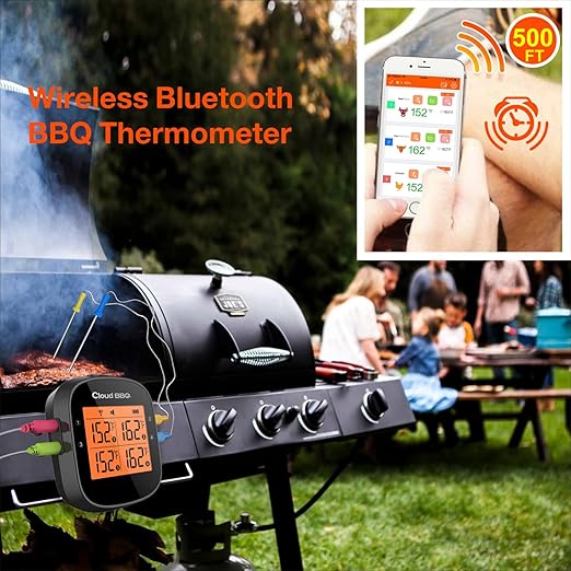 500FT Digital Meat Thermometer with Multy Probes Bluetooth for Smoker Grilling Oven (FS-52)