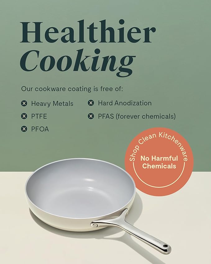 Caraway Nonstick Ceramic Mini Fry Pan With Glass Lid (1.05 qt, 8") - Non Toxic, PTFE & PFOA Free - Oven Safe & Compatible with All Stovetops (Gas, Electric & Induction) - White