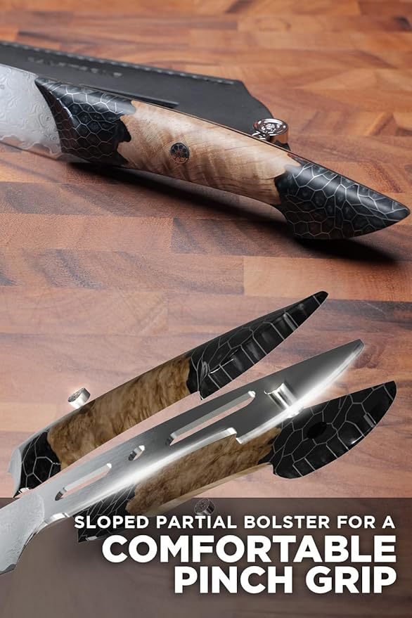 Dalstrong Meat Slicer Knife - 11”-Scorpion Series - Venom Edition - Japanese Steel Chef Knife - Spiral Sandstorm Blade Pattern - Black Honeycomb Resin Handle - w/Leather Sheath