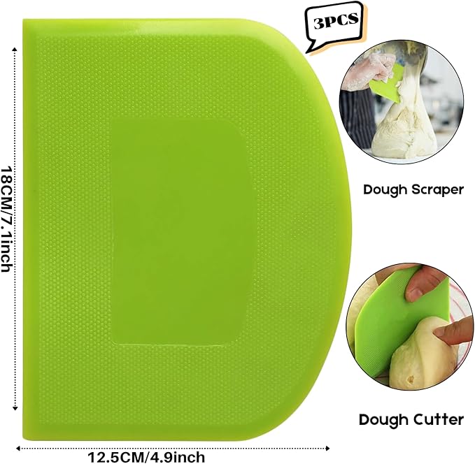 SURDOCA Dough Scraper Bench Scraper - 3P 7.1x4.9" Plastic Flexible Bowl Scraper, Sharp Edge & Angles Cake Scraper. Non-Slip Bakeware Decorating Tools Sculpting & Modeling Tools - White+Yellow+Green