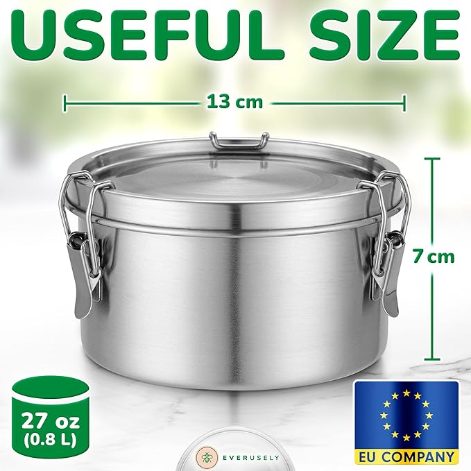 Stainless Steel Food Storage Container with Lid - 60 oz / 1.8 L - Metal Lunch + Meal Prep Tin with Food-Safe Leakproof Seal - Stackable Pantry Snack Organizer - Reusable Travel Lunchbox for Leftovers