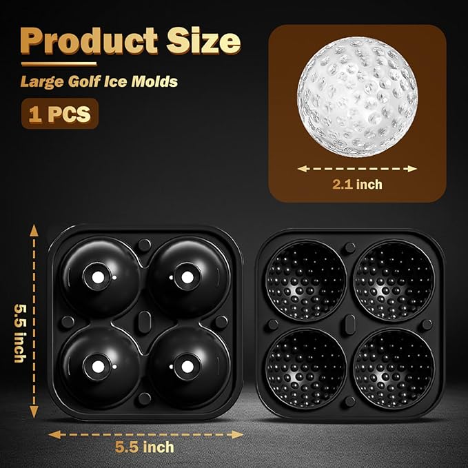 Golf Ball Ice Cube Mold 2.1 Inch Large Silicone Golf Ball Ice Cube Molds Fun Shapes Craft Sphere Ice Molds Novelty Christmas Gifts Stuff for Men Women Cocktails, Bourbon,Brandy, Whiskey(1, Golf Ball)