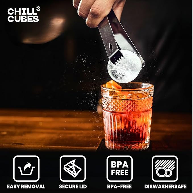Large Round Ice Cube Trays - Set of 2, Silicone Ice Ball Molds for Chilly Drinks, Perfect Whiskey Ice Molds, for Cocktails - BPA-Free