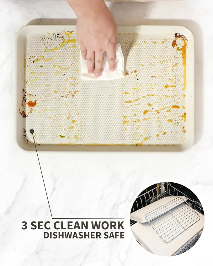 Nonstick Baking Sheet Pan Set (2 Cookie Sheets + 1 Cooling Rack), Jelly Roll Pan for Baking Roasting, Size 15 x 10 x 1 Inch, Warp-Free, Easy Clean, Dishwasher Safe
