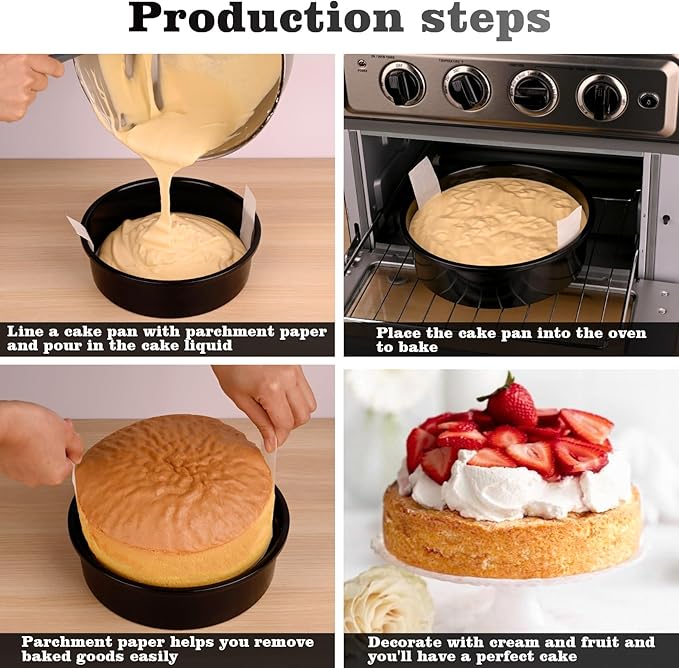 HUAKENER 6 Inch Cake Pan - Set of 3 Round Cake Pans with 100 Pieces Parchment Paper, Non-stick Cake Baking Pans, Dishwasher Safe