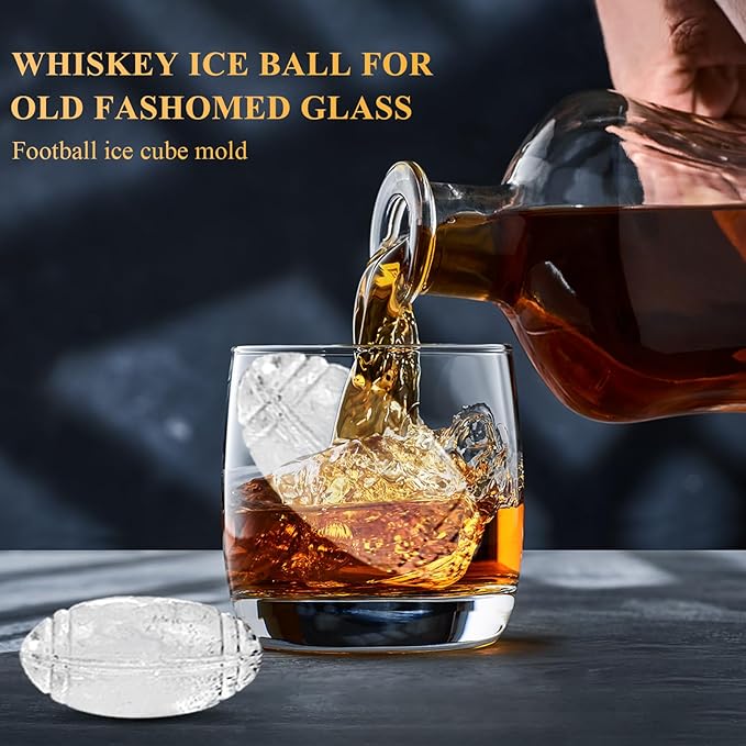 2.5 INCH Fun Shapes Football Ice Cube Mold,Large Ice Cube Molds | Football ice mold for Super Bowl Party,Football Gifts,Whiskey Ice Cubes Mold(bourbon ice cube molds) for Whiskey,Cocktails