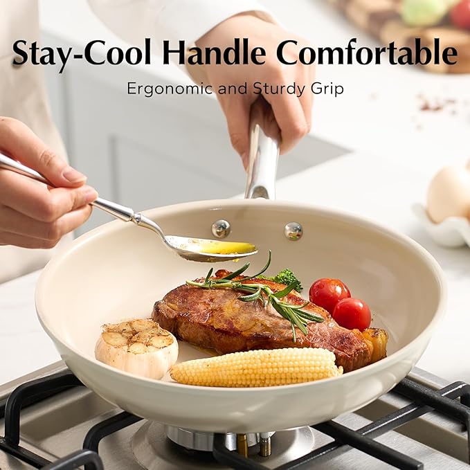 Redchef Nonstick Frying Pan Skillet, Ceramic Non-Stick Saute Pans, 11 inch Cooking Fry Pan with Stay Cool Handle, All Stovetops (Gas, Electric & Induction), Dishwasher/Oven Safe, PFAS-Free, Non Toxic