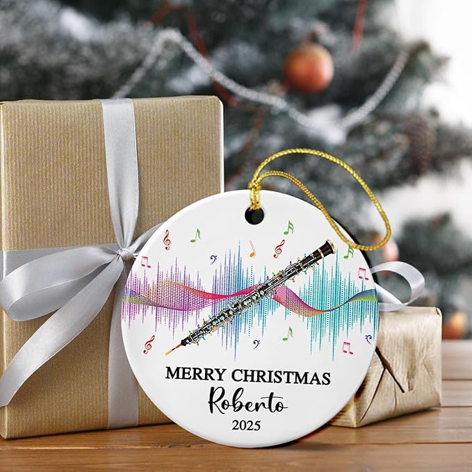Personalized Oboe Instrument Ceramic Ornament, Customized Text Year Name Oboist/Oboe Musical Player Christmas Ornaments Gift for Women Men Friends Kids, Oboes Musical Lover Appreciation Ornament