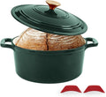 Enamel Cast Iron Dutch Oven with Lid, Round Casserole Pot for Bread Baking, Braising, Roasting, and Stews, Heavy-Duty, Oven Safe, Induction Compatible (4.7QT,Green)