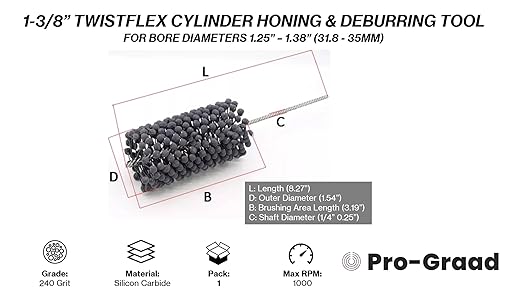 TwistFlex 1-3/8" 240SC Cylinder Hone | 1.375" Flexible Cylinder Honing & Deburring Tool | Bore Brush for Hole Diameters 1.25" - 1.38" | Silicon Carbide 240 Grit | 1/4" Shank | 8.27" Length…