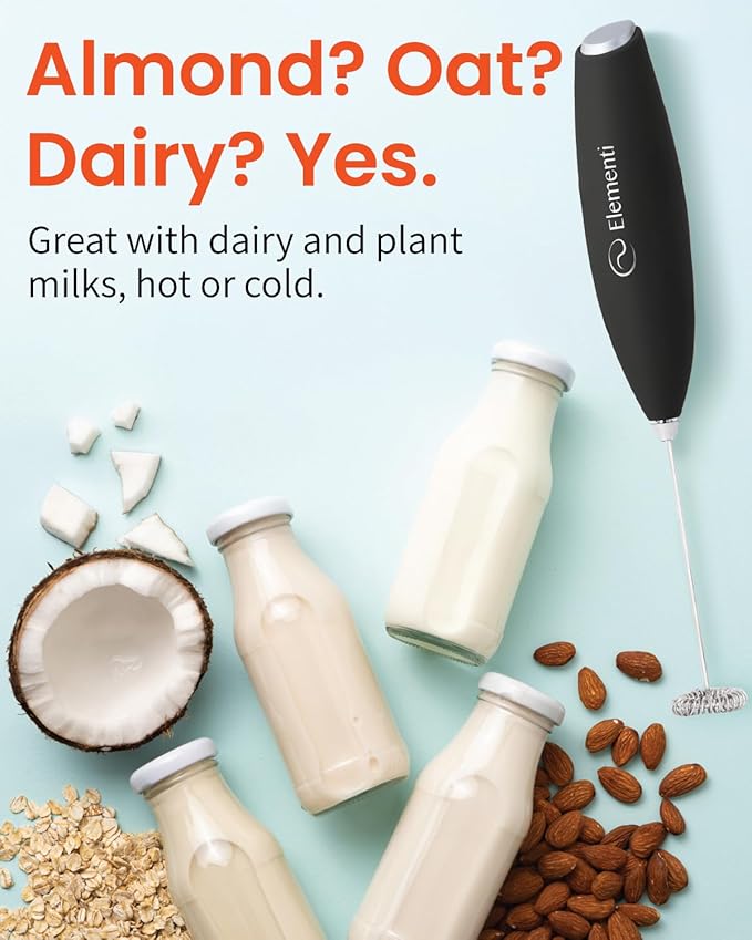 Elementi Coffee Mixer Wand & Drink Mixer with Stand - Powerful Coffee Frother Handheld Milk Frother Wand - Hand Held Milk Foamer to Make Perfect Cappuccinos, Lattes & Drink Mixes at Home (Mocha)