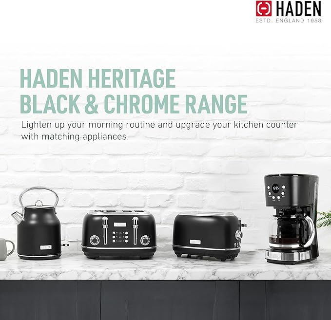 Haden Coffee Machine, 12 Cup Programmable Drip Coffee Maker with Auto Shut-Off Function and Reusable Washable Water Filter, Black & Chrome