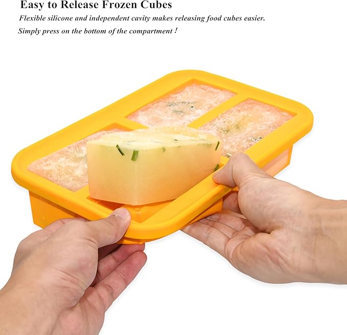 Bangp Silicone Freezer Tray for Soup Ice Cubes,1-Cup Freezing Tray with Lid for Meal Prep,Rice,Broth,Sauce,Leftovers. Makes 4 Perfect 1 Cup Portions. Oven & Dishwasher-Safe