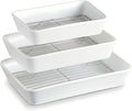 ONEMORE Baking Dishes for Oven, Large Casserole Dishes for Oven with Roasting Racks, Rectangular Ceramic Baking Dish Set of 3 for Cooking & Serving, Handleless Deep Dish Lasagna Pan (3QT/2.1QT/1.3QT)