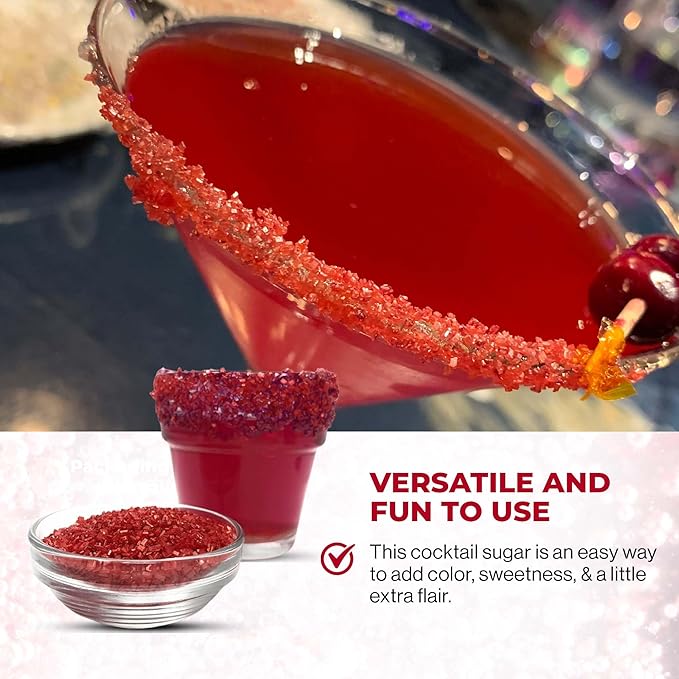 Snowy River Red, Cocktail & Margarita Sugar Rimmer - Vibrant Color Glass Rimming Sugar with Medium Crystal Texture - 8oz