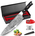 Leking 8 Inch Chef Knife, Kitchen Knife with Sharpener and Finger Guard, Professional High Carbon Stainless Steel Sharp Chef's Knife Set with Ergonomic Handle in Premium Gift Box
