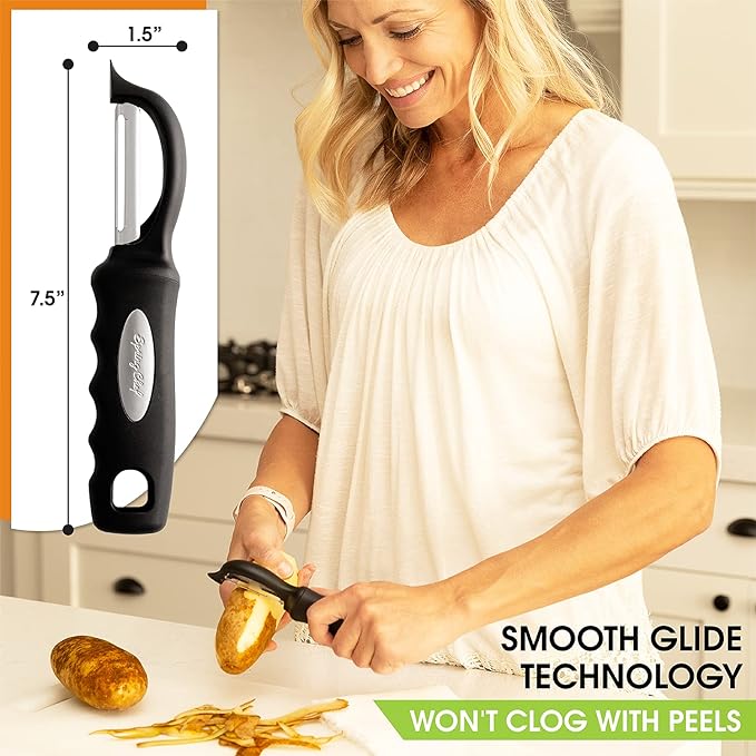 Spring Chef Premium Swivel Vegetable Peeler, Soft Grip Handle and Ultra Sharp Stainless Steel Blades - Perfect Kitchen Peeler For Veggie, Fruit, Potato, Carrot, Apple - Black - Set of 2