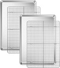 Baking Sheet with Cooling Rack Set [2 Sheets + 2 Racks], Deedro Stainless Steel Cookie Half Sheets Baking Pan Oven Tray with Rack, 17.3 x 12.3 x 1 Inch, Heavy Duty, Non-toxic, Dishwasher Safe