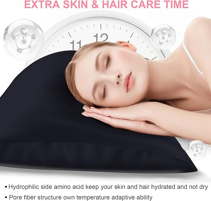 Mulberry Silk Pillow Cases Standard Size with Hidden Zipper, Ultra Smooth and Soft Breathable Cooling Silk Satin Pillowcase for Hair and Skin, Gifts for Women Men (Navy Blue, 20x26 Inches, 1 Pack)