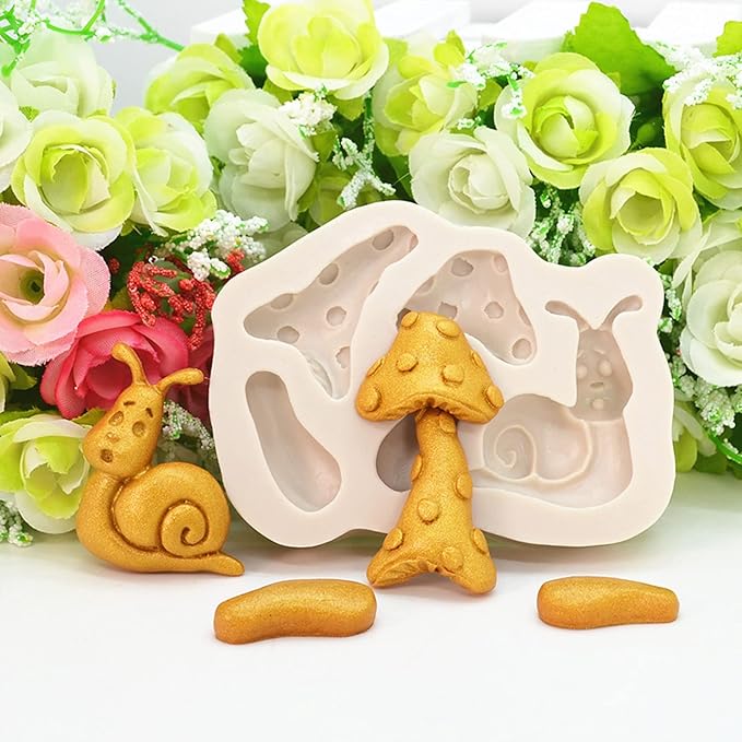 2PCS Mushroom and Snails Silicone Molds for Fondant Chocolate Candy Cake Decoration Baking Pastry Tools Silicone Soap Mold Resin Polymer Clay Mold