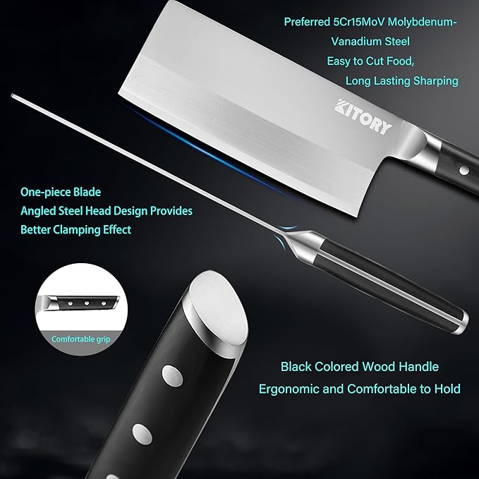Kitory 7" Lightweight Cleaver, Chinese Chef Knife for Slicing & Chopping (No Bones)- German High Carbon Steel - Ergonomic Pakkawood Handle - Ideal for Women, 2024 Gift (Metadrop Series)