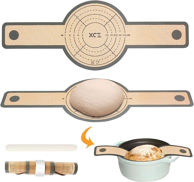 XCZ Silicone Bread Sling for Transferable Dough - 2PCs Reusable Silicone Baking Mat for Sourdough Bread Baking – Heat-Resistant Dutch Oven Liner with Storage Band