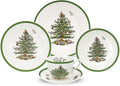 Spode Christmas Tree 5-Piece Place Setting - Festive Earthenware Tableware with Plates, Teacups, Saucers - Microwave, Dishwasher Safe - Christmas Dinnerware & Holiday Tableware