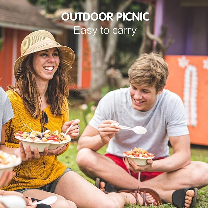 Gezond 100% Compostable Cutlery Set 150 Pack Extra Long Disposable Cutlery with 50 Forks 50 Spoons 50 Knives 7 Inch No Plastic Biodegradable Utensils for Party Wedding Camping Office Picnic