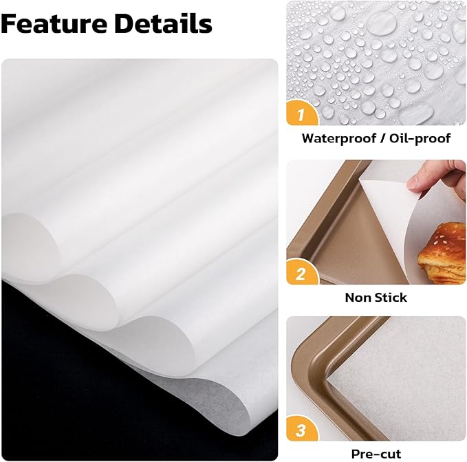 Beasea Parchment Paper Sheets, 200pcs 9x13 Inch White Precut Nonstick Heavy Duty Parchment Baking Paper Sheets for Air Fryer Cooking, Grilling, Frying and Steaming