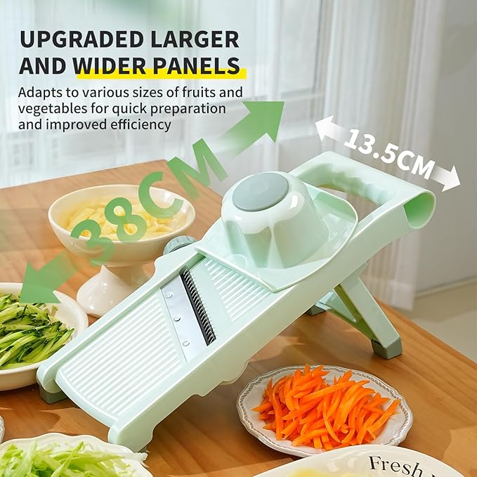 Adjustable Safe Mandoline Slicer for Kitchen, Stainless Steel Multifunction Vegetable & Fruit Cutter, Onion Potato Tomato Cabbage Apple Lemon Slicer Cutter, Multipurpose Veggie Slicer.