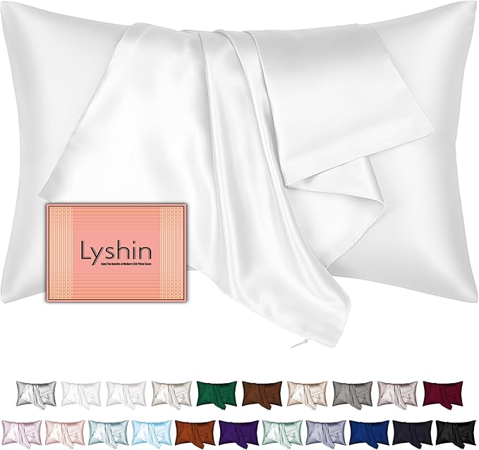 Mulberry Silk Pillow Cases Queen Size with Hidden Zipper, Ultra Smooth and Soft Breathable Cooling Silk Satin Pillowcase for Hair and Skin, Gifts for Women Men (Pure White, 20x30 Inches, 1 Pack)