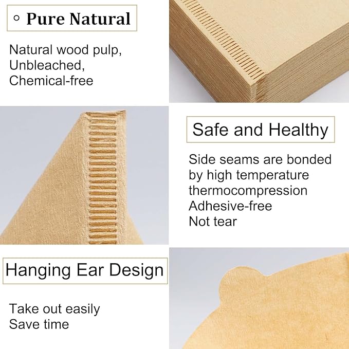 Cone Coffee Filters Size 02, 100 Count 1-4 Cups Unbleached V02 Disposable Coffee Filter Paper, Compatible with Conical Shaped Pour Over Coffee Dripper and Drip Coffee Maker