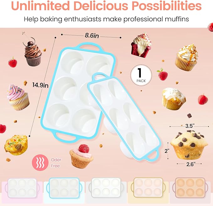 Silicone Jumbo Muffin Pan with Metal Frame, Non Stick Food Grade Silicone Large Muffin Pan, with Handles 6 Cup,BPA-Free and Dishwasher Safe, Jumbo Cupcake Pans - 1 Piece Blue